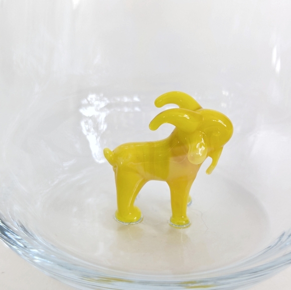 Pair Yellow Goat Stemless Wine Glasses Lampwork Glass Trendy Drinkware Pasabahce - Picture 11 of 12